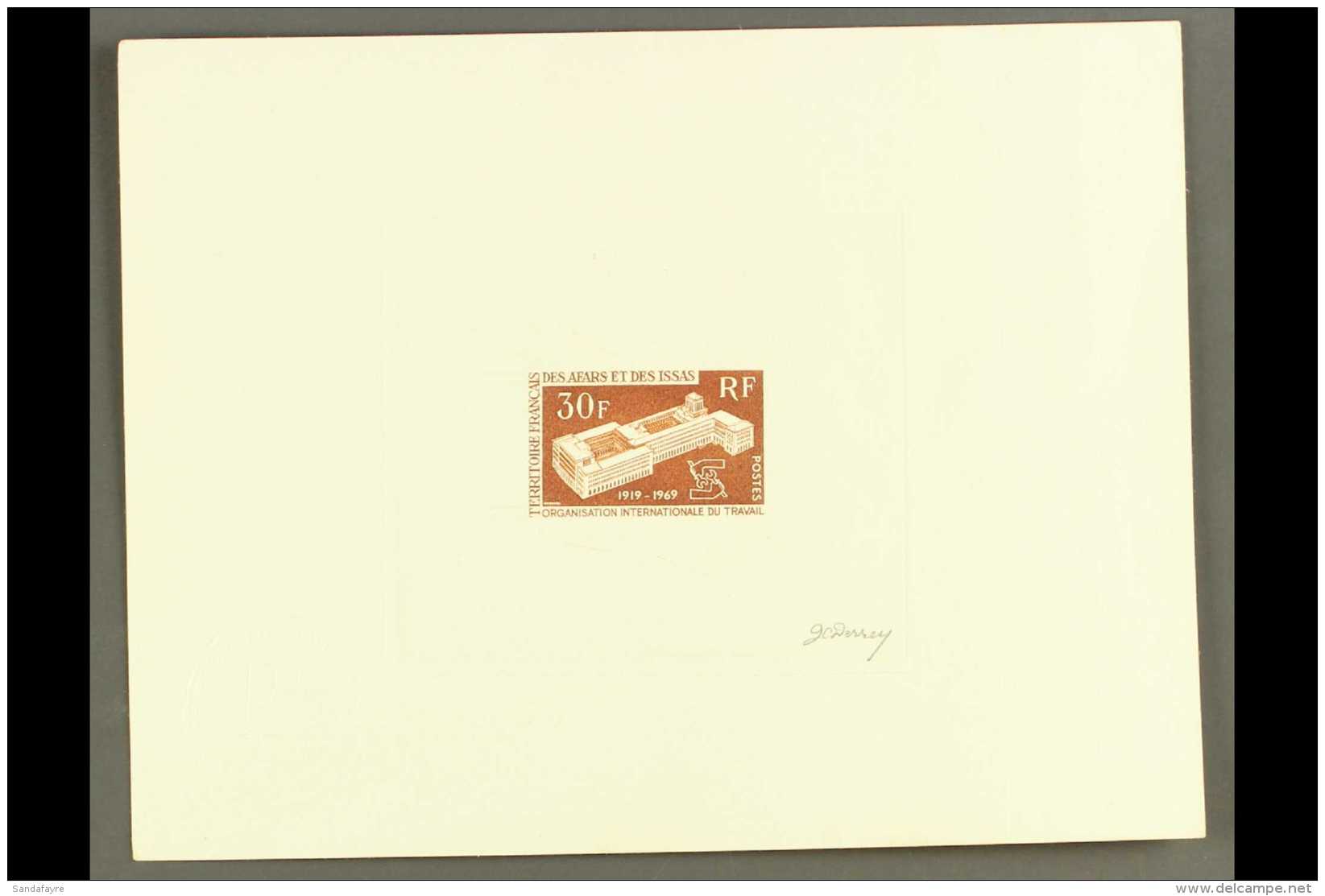 AFAR ET ISSAS  1969 30f ILO Imperf Sunken DIE PROOF, As Yvert 354, Printed In Brown On Card Ith Embossed Seal On... - Andere & Zonder Classificatie