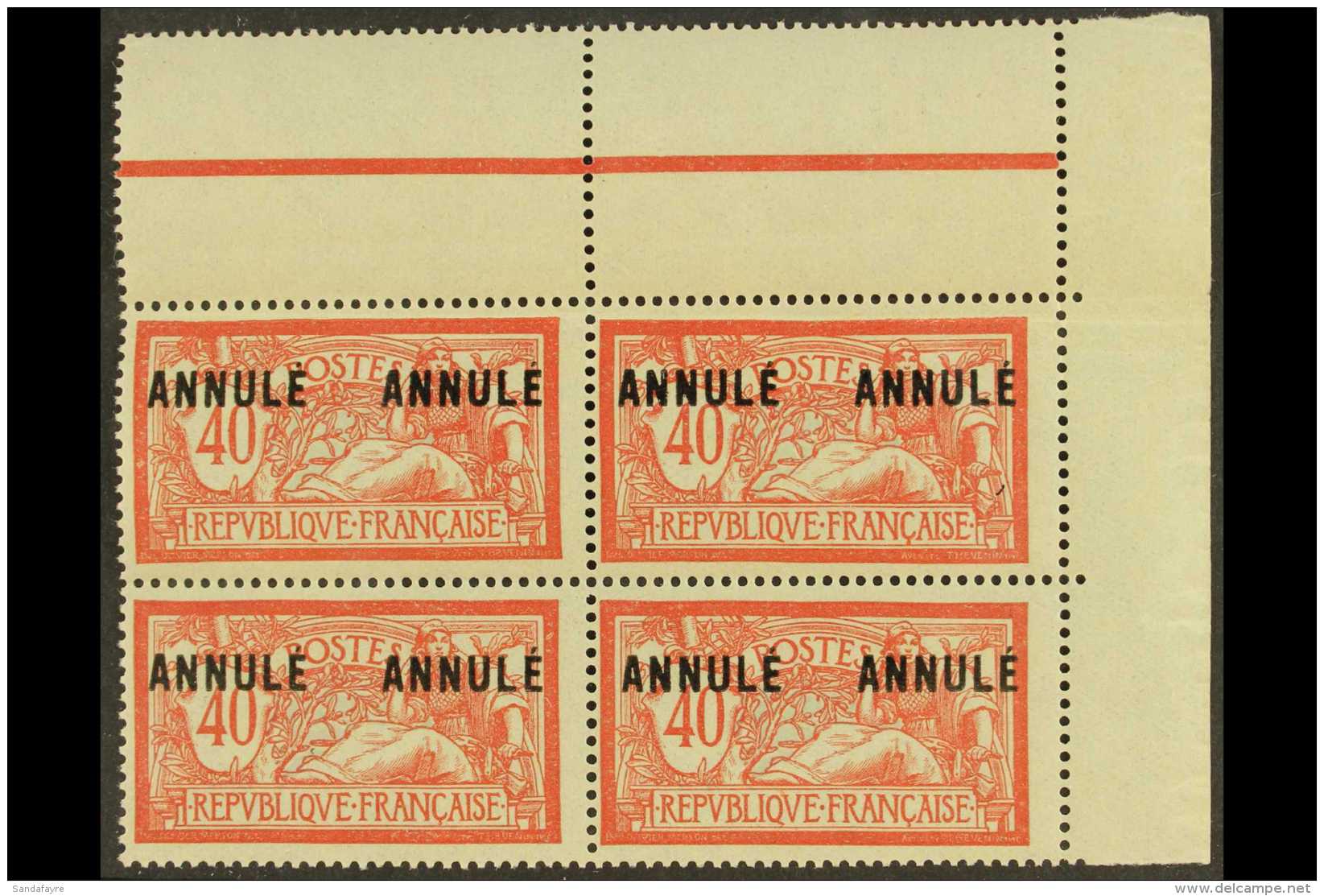 COURS D'INSTRUCTION 1923 40c Red &amp; Blue Merson With "ANNULE" Overprint, Yvert 119-CI 2, Never Hinged Mint... - Autres & Non Classés