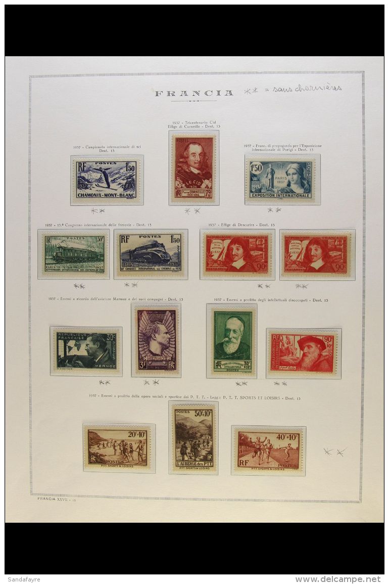 1937-1944 COMPLETE NEVER HINGED MINT COLLECTION On Hingeless Pages, ALL DIFFERENT, Inc 1937-1940 Intellectuals... - Andere & Zonder Classificatie