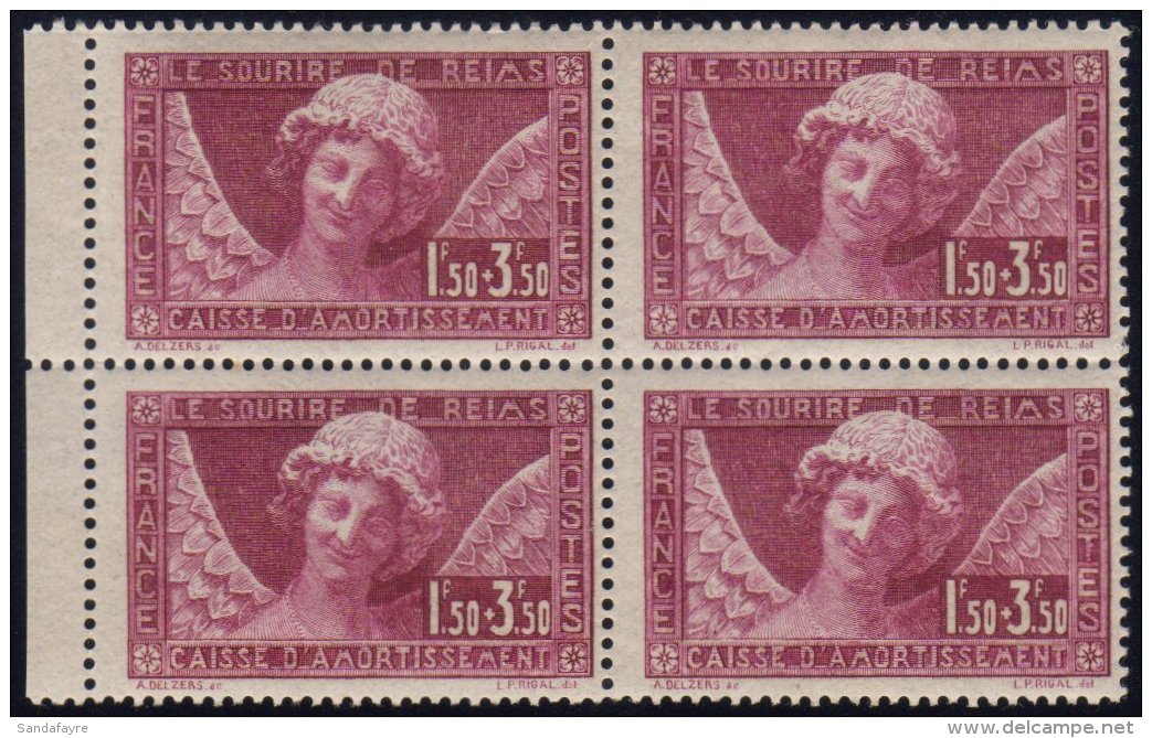 1930 1.50f + 3.50f Reddish Purple Sinking Fund, SG 480, Yvert 256, Fine Never Hinged Mint Marginal BLOCK Of 4,... - Other & Unclassified