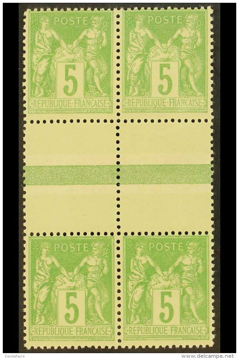 1898-1900 5c Yellow-green Sage Type II, Yvert 106, SG 283, Fine Never Hinged Mint GUTTER BLOCK Of 4, Very Fresh.... - Other & Unclassified