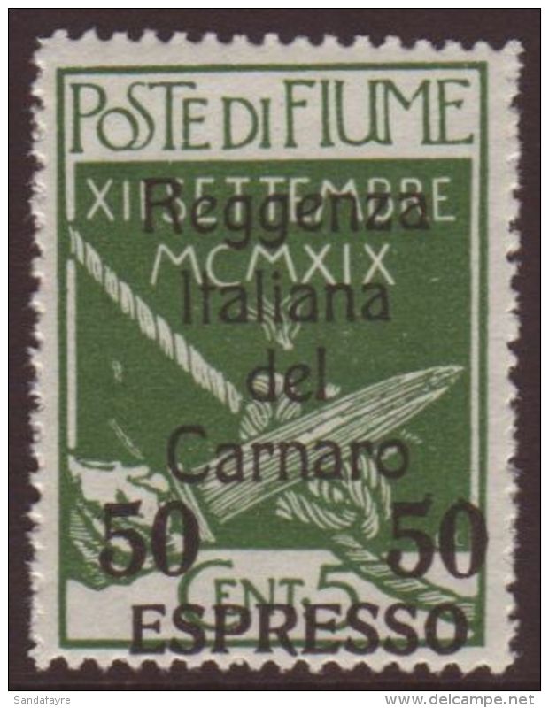 EXPRESS 1922 (12 SEPT) 50c On 5c Green Military Post With "Reggenza" Opt, Sass 4, Never Hinged Mint. For More... - Fiume