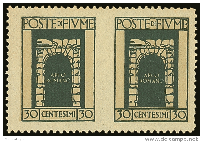 1923 30c Myrtle-green Roman Arch IMPERF BETWEEN PAIR, Sassone 195h, Very Fine Mint. Slightly Short Perf At Right,... - Fiume