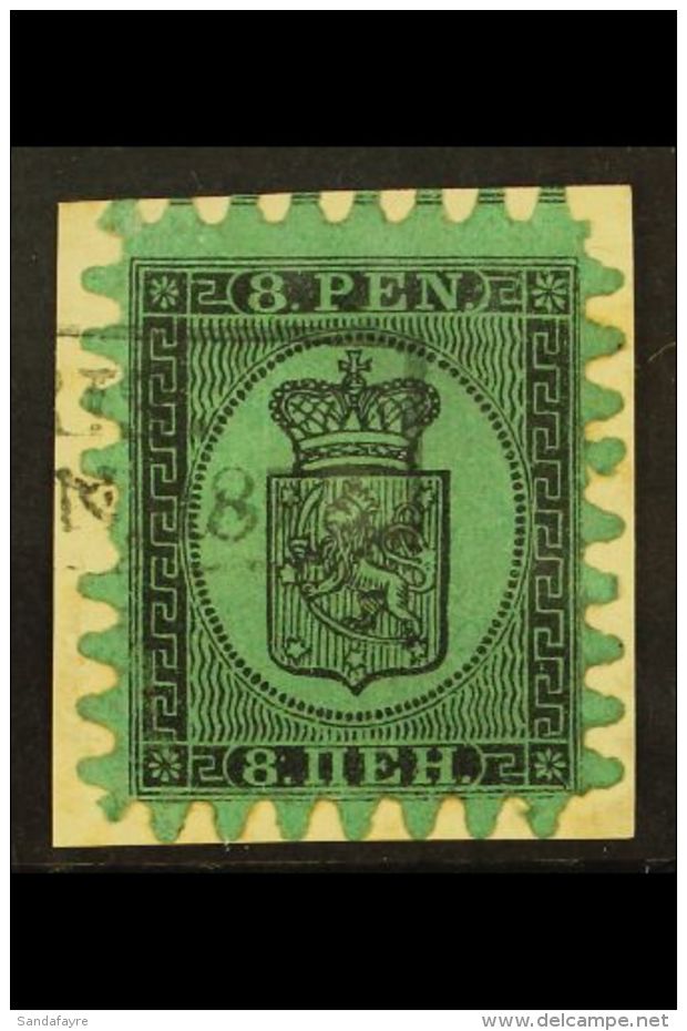 1866-67 8p Black/blue Green (Type II) Serpentine Roulette, SG 45, Fine Used On Piece, One Short Tooth To Left Side... - Andere & Zonder Classificatie