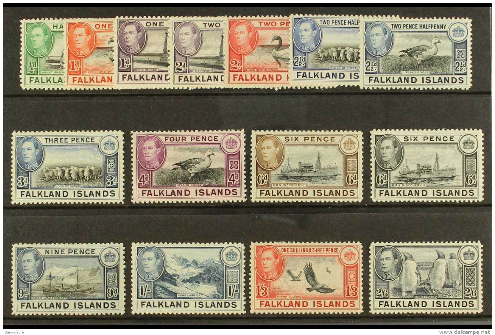 1938-50 Definitive Set Complete To 2s6d, SG 146/160, Fine Mint. (15 Stamps) For More Images, Please Visit... - Falkland Islands