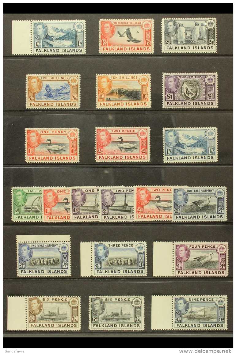 1938-50 Complete Definitive Set, SG 146/163, Fine Mint, Includes Additional Shades For 1d, 2d, And 1s, And With... - Falkland