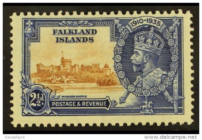 1935 2&frac12;d Brown And Deep Blue Silver Jubilee, Variety "Re-entry On Value Tablet", SG 140l, Very Fine Mint.... - Falkland Islands