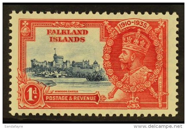 1935 1d Deep Blue And Scarlet Silver Jubilee, Variety "Flagstaff On Right Hand Turret", SG 139d, Very Fine Mint.... - Falkland Islands