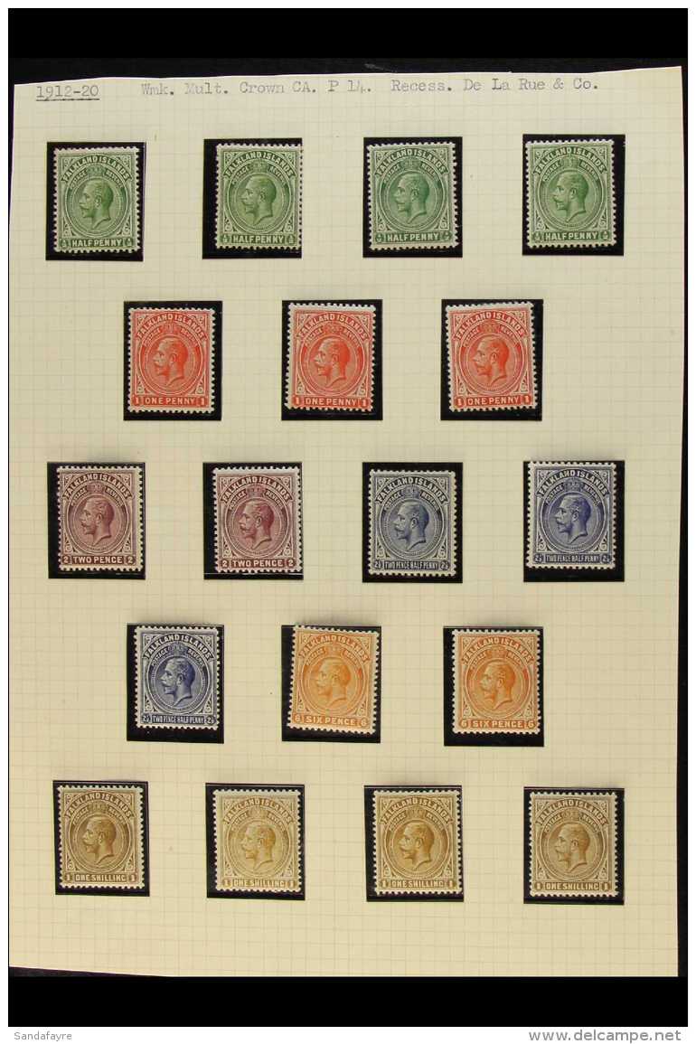 1912-1932 KGV FINE MINT Comprises 1912-20 (wmk Mult Crown CA) All Values To 1s (4) Including Several Shades;... - Falkland Islands