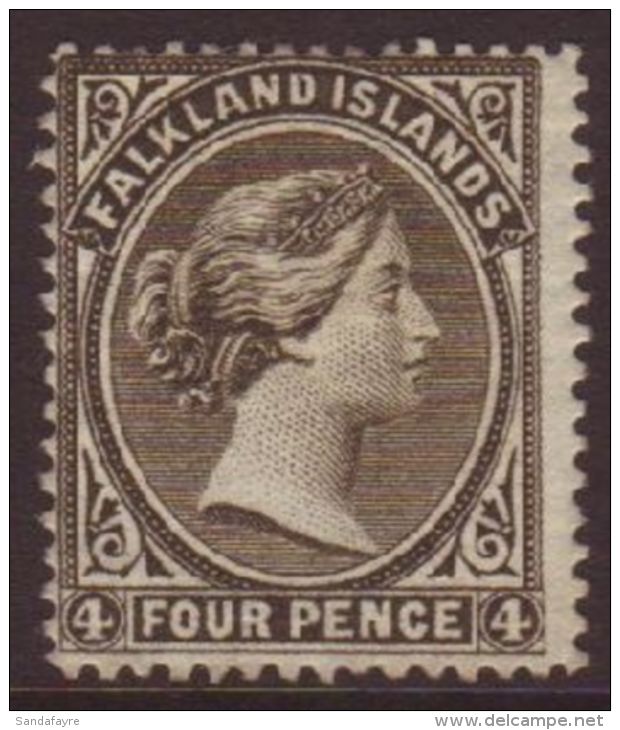 1885 4d Grey Black, Wmk CA Sideways, SG 10, Fine Mint, Some Light Staining On Gum Not Showing Through. For More... - Falkland Islands