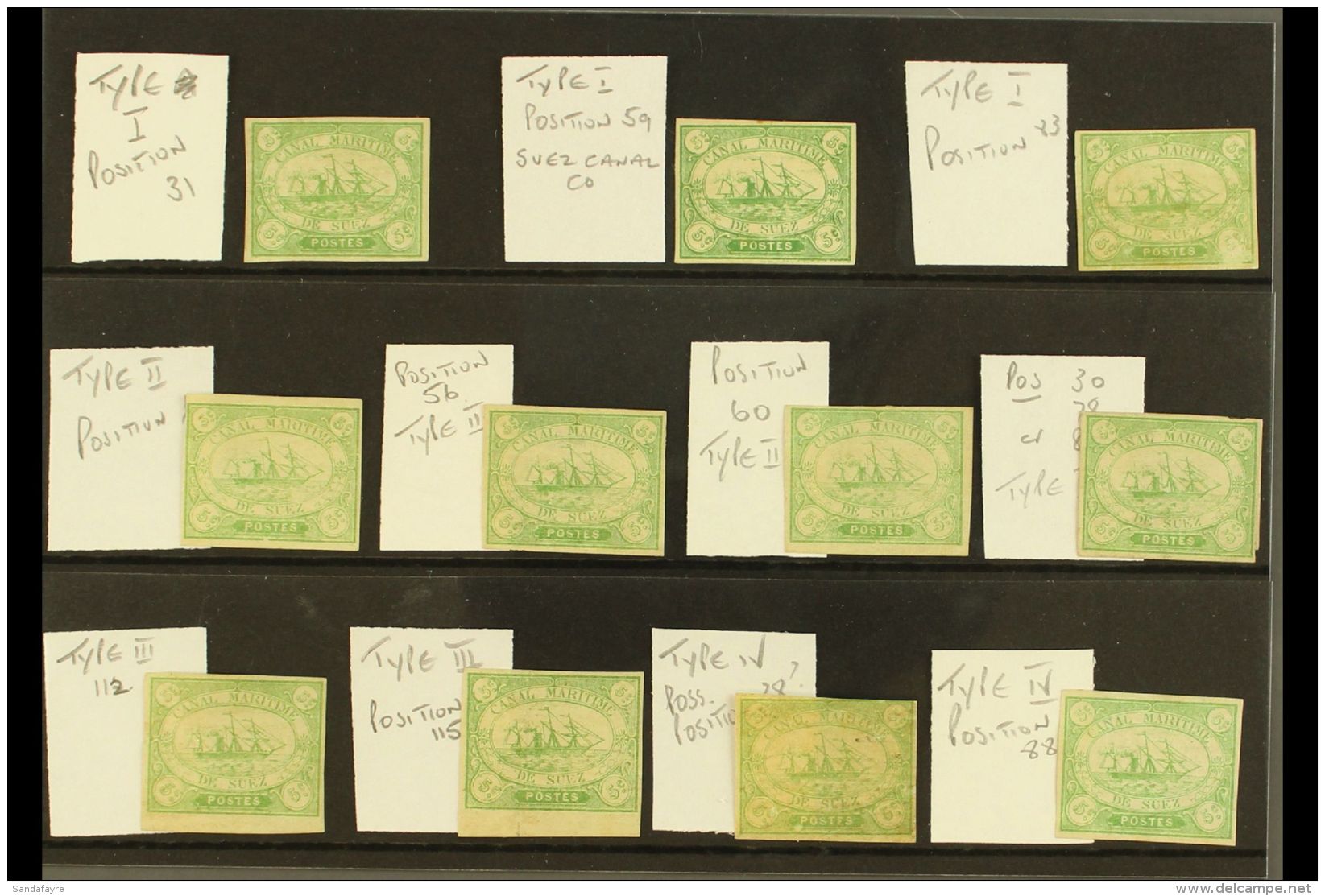 SUEZ CANAL COMPANY 1868. SPECIALIZED Group Of The 5c Green Values (SG 2) Presented On A Stock Card, Each Stamp... - Other & Unclassified