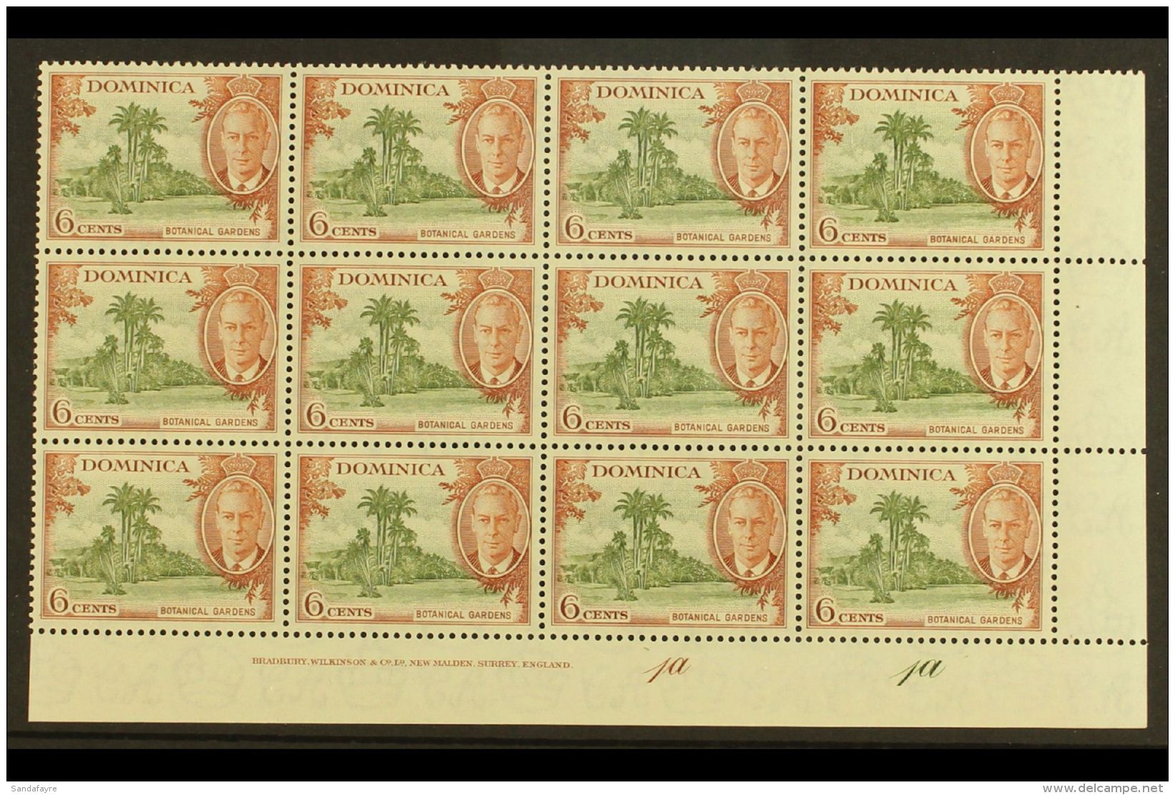 1951 6c Olive &amp; Chestnut "A" OF "CA" MISSING FROM WATERMARK Variety (SG 126b, MP 22b) Within Superb Never... - Dominica (...-1978)