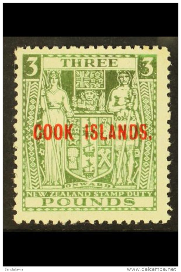 1936-44 &pound;3 Green (Postal Fiscal), SG 123b, Mint With Some Slight Oxidation, Elusive Stamp! For More Images,... - Cook Islands