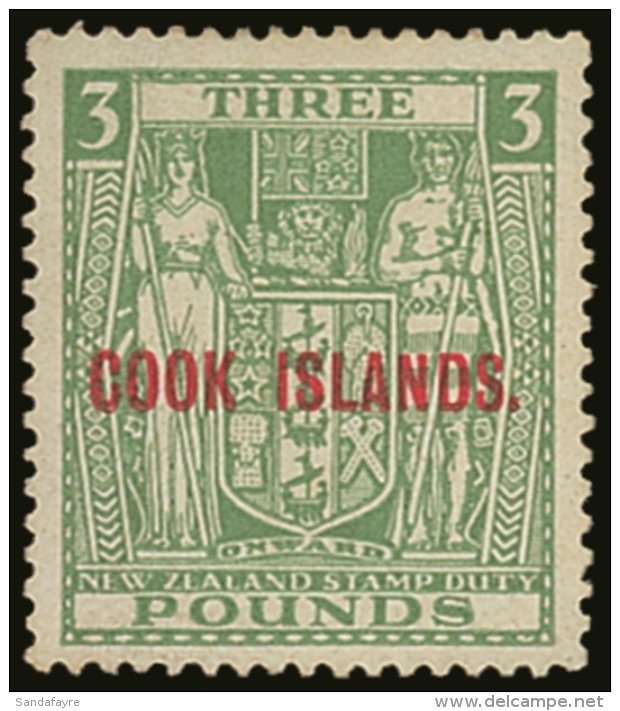 1932 &pound;3 Green, SG 98a, Fine Mint. For More Images, Please Visit... - Cook Islands