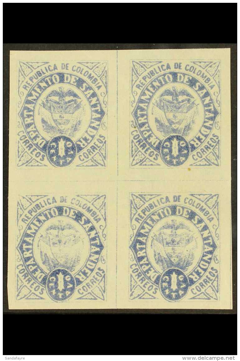 DEPARTMENT OF SANTANDER 1889 1c Blue IMPERF Block Of Four PRINTED BOTH SIDES, As SG 10 (Scott 10), Never Hinged... - Colombia