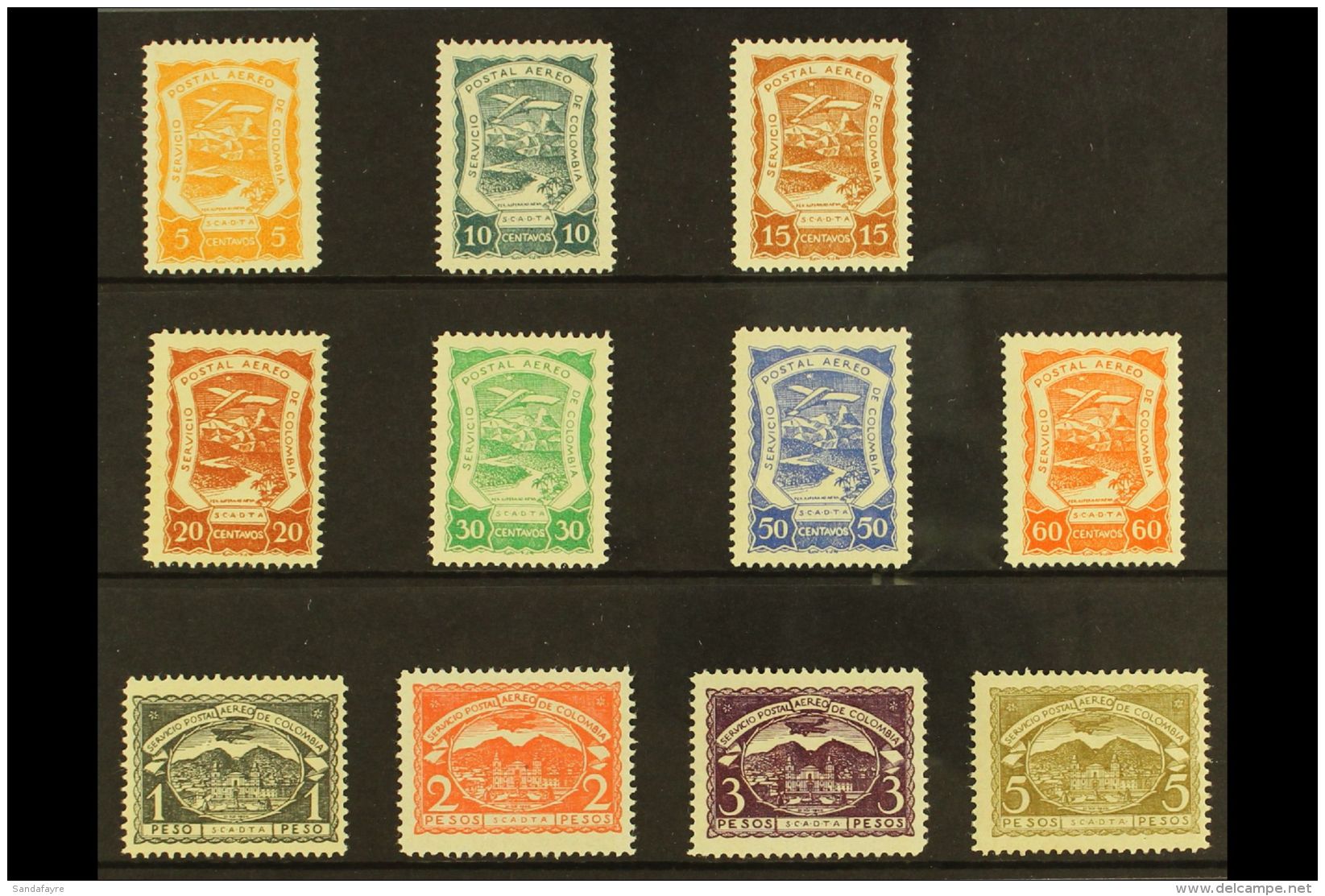 SCADTA 1921 "Plane Over Magdalena River" Complete Set, Scott C25/35, Lightly Hinged, Very Fine Mint (11 Stamps)... - Colombie