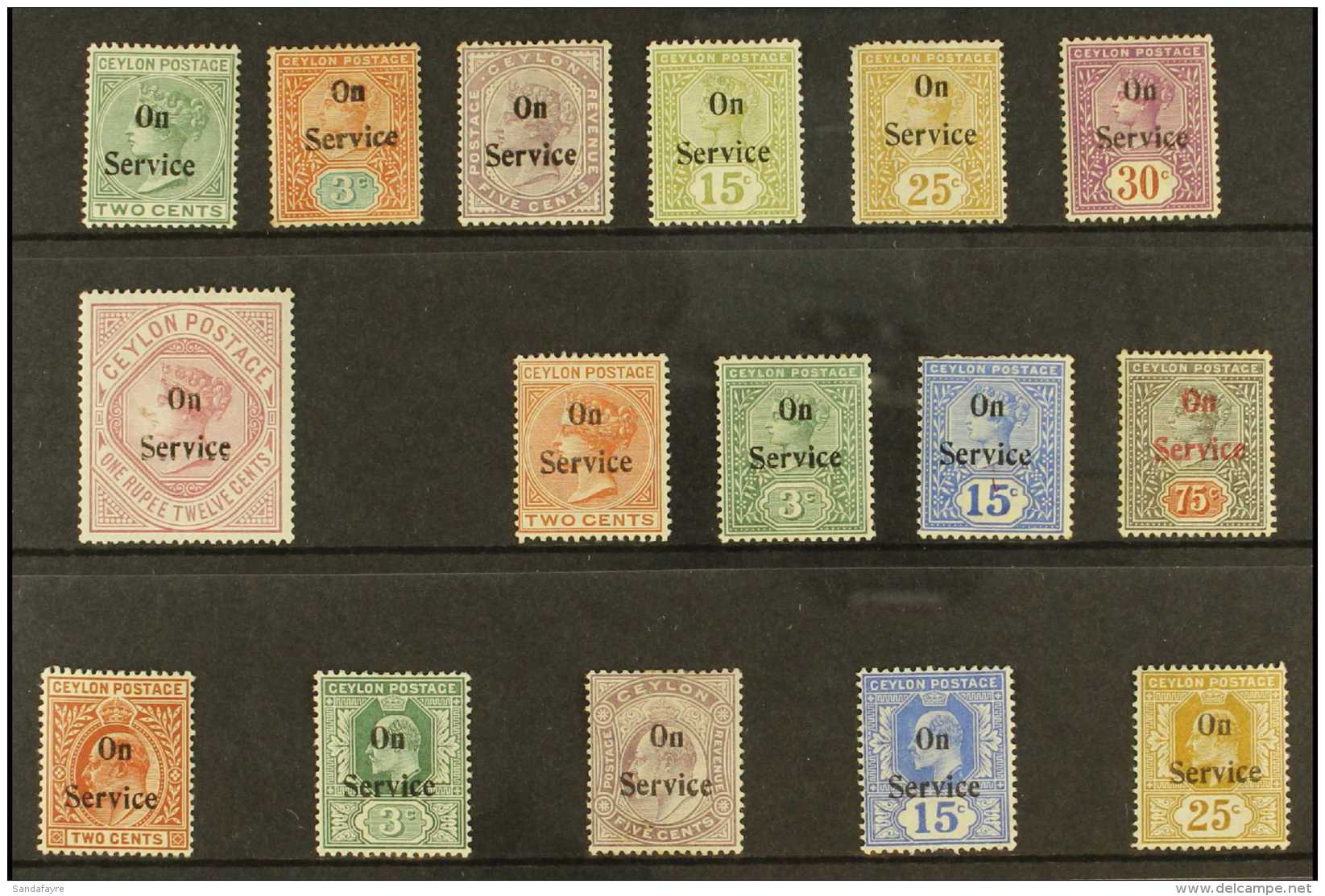 OFFICIALS 1895-1904 MINT COLLECTION On A Stock Card. Includes 1895 Set (1.12r Wmk Upright), 1899-1900 Set And... - Ceylon (...-1947)