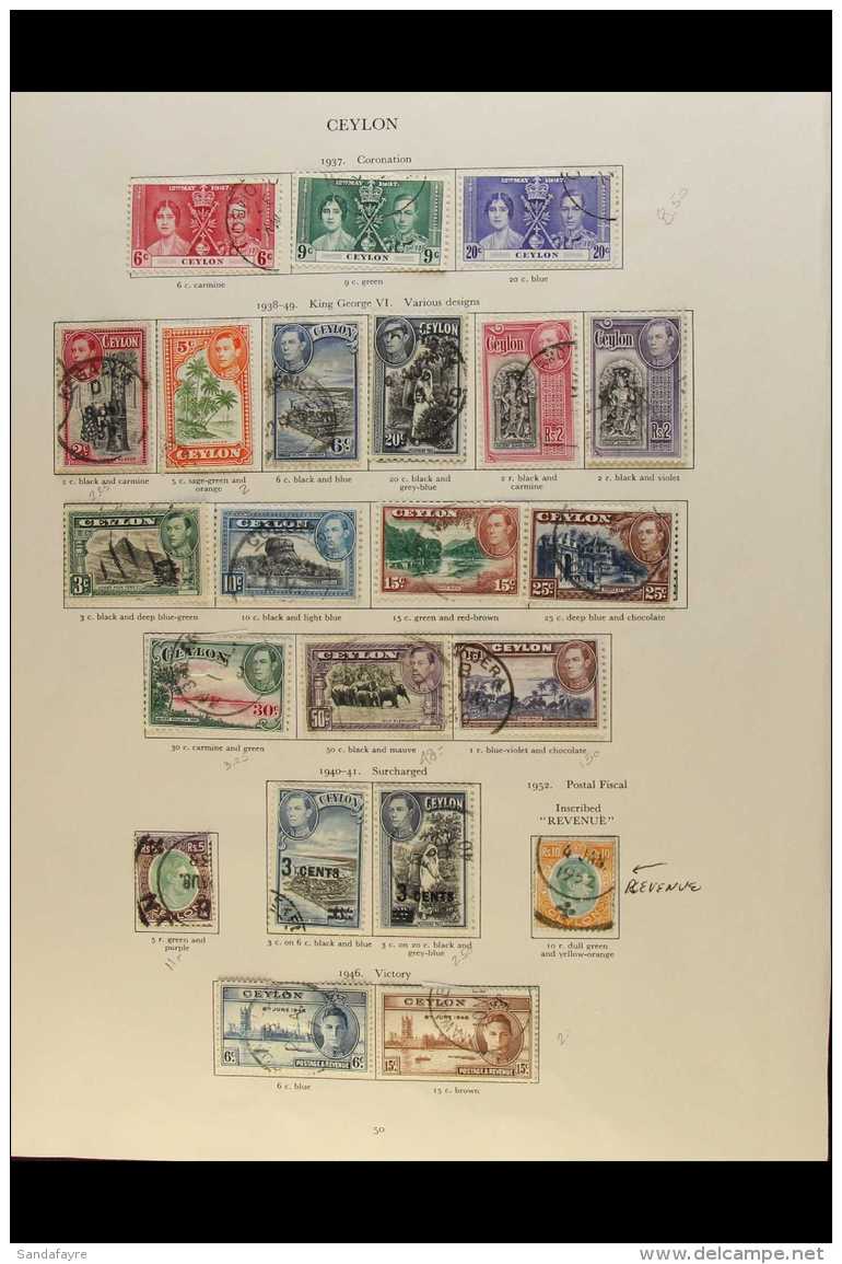 1937-52 COMPLETE USED COLLECTION King George VI Issues Complete Basic Collection On Printed Album Pages, Includes... - Ceylon (...-1947)