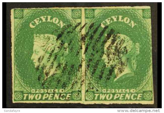 1857 2d Blue Green, SG 3, Used Pair With Margins To 3 Sides. Attractive Item. For More Images, Please Visit... - Ceylon (...-1947)