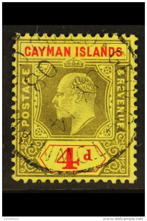 1907-09 4d Black &amp; Red On Yellow, SG 29, Superb Used With Fully Dated "Georgetown" Cds Cancel, Very Fresh. For... - Kaaiman Eilanden