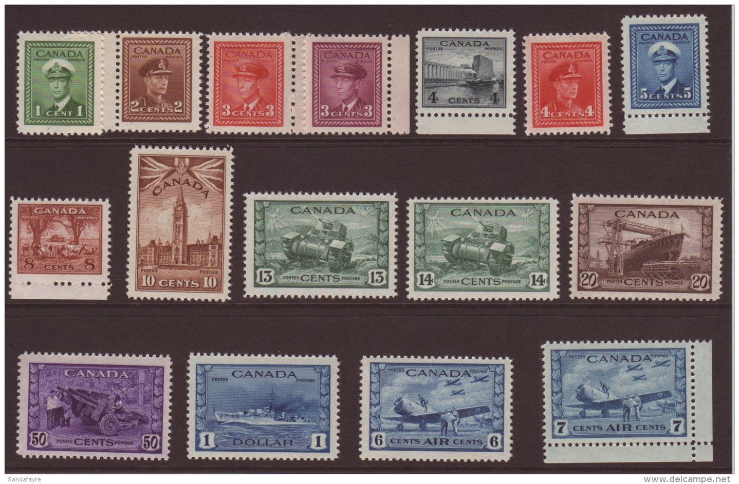 1942-48 War Effort Complete Set, Postage And Air, SG 375/88 &amp; 399/400, Very Fine Never Hinged Mint. Fresh! (16... - Other & Unclassified