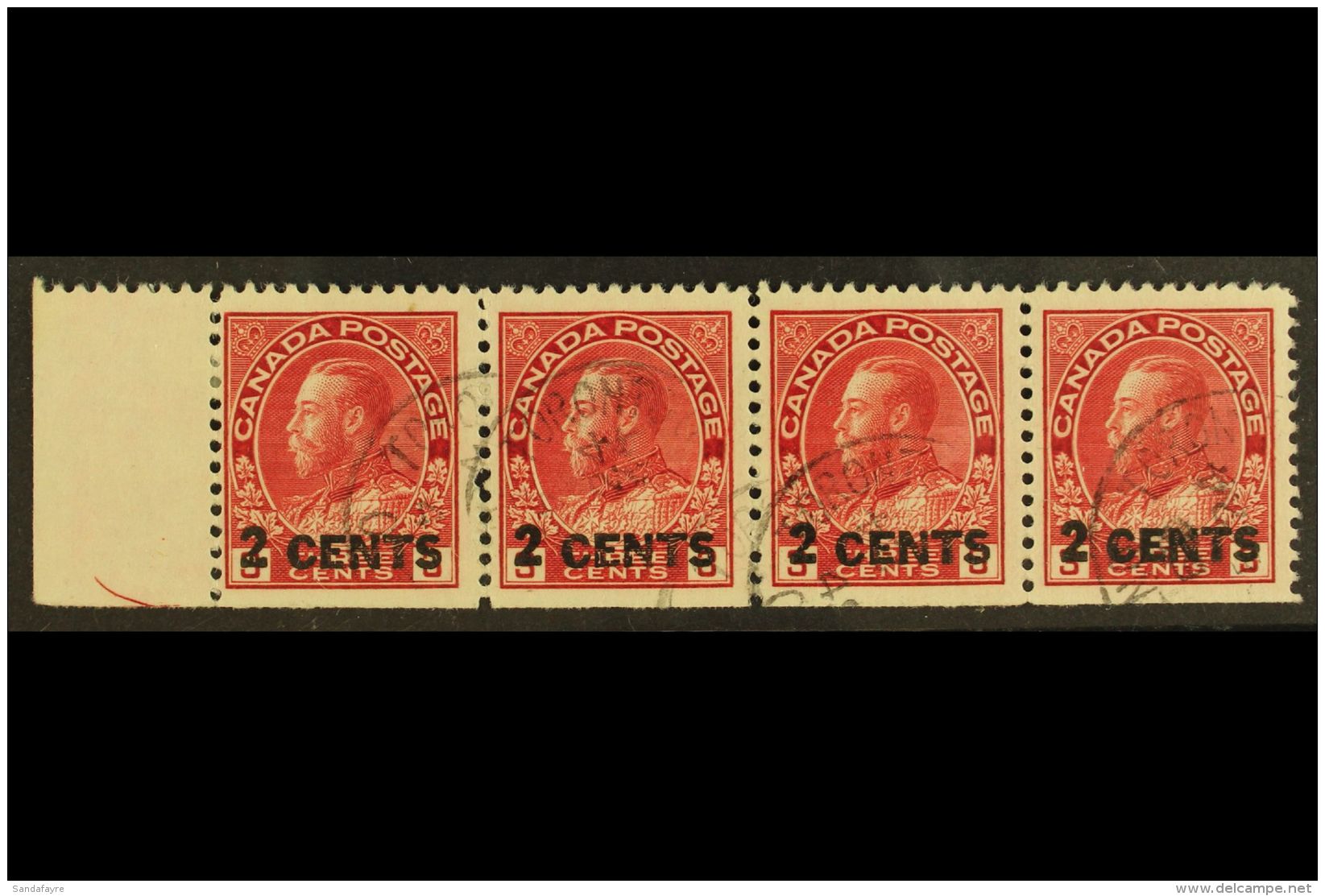 1926 2c On 3c Carmine Surcharge, SG 264, Fine/very Fine Used Horizontal Marginal STRIP Of 4, Very Fresh &amp;... - Other & Unclassified