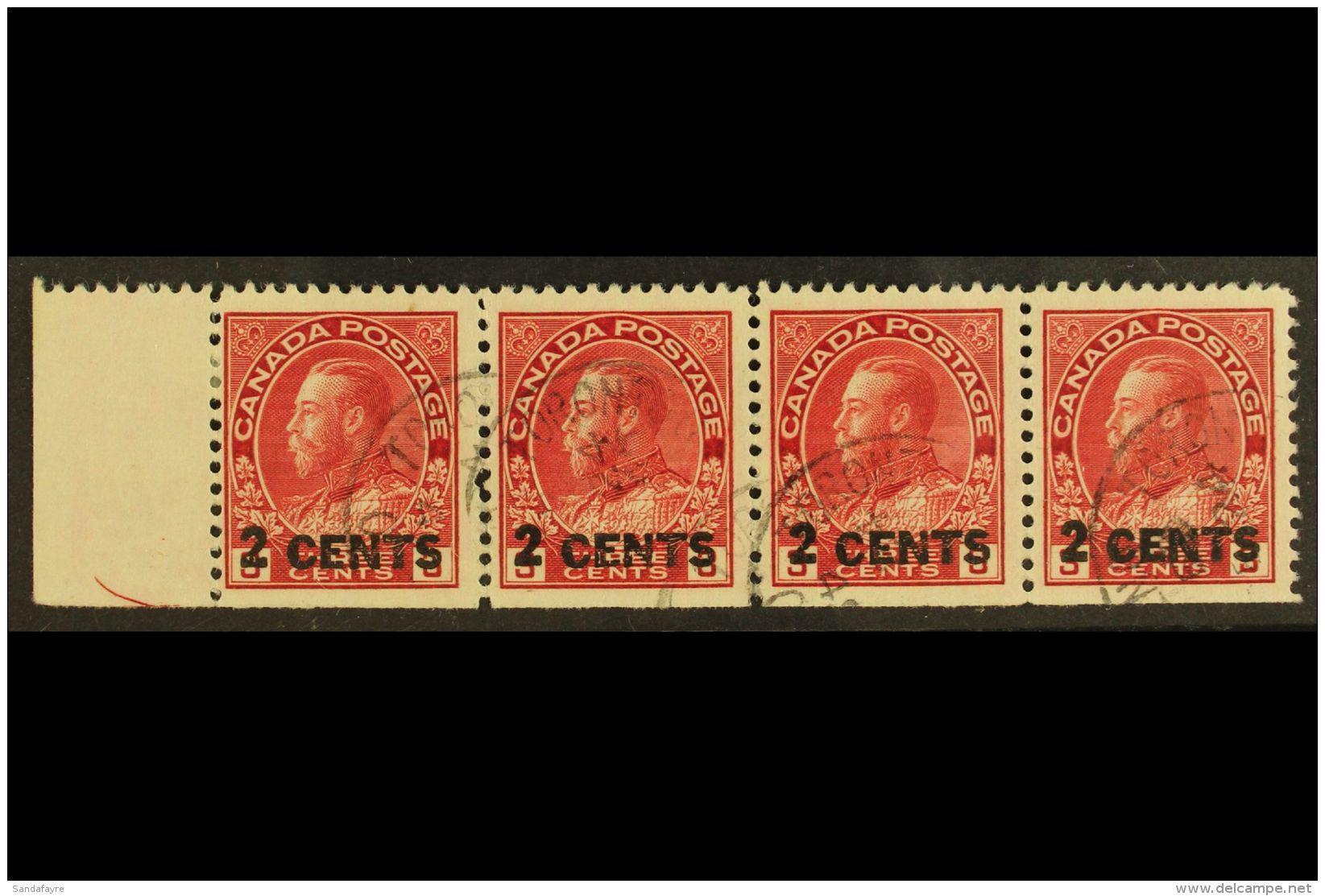 1926 2c On 3c Carmine Surcharge, SG 264, Fine/very Fine Used Horizontal Marginal STRIP Of 4, Very Fresh &amp;... - Autres & Non Classés