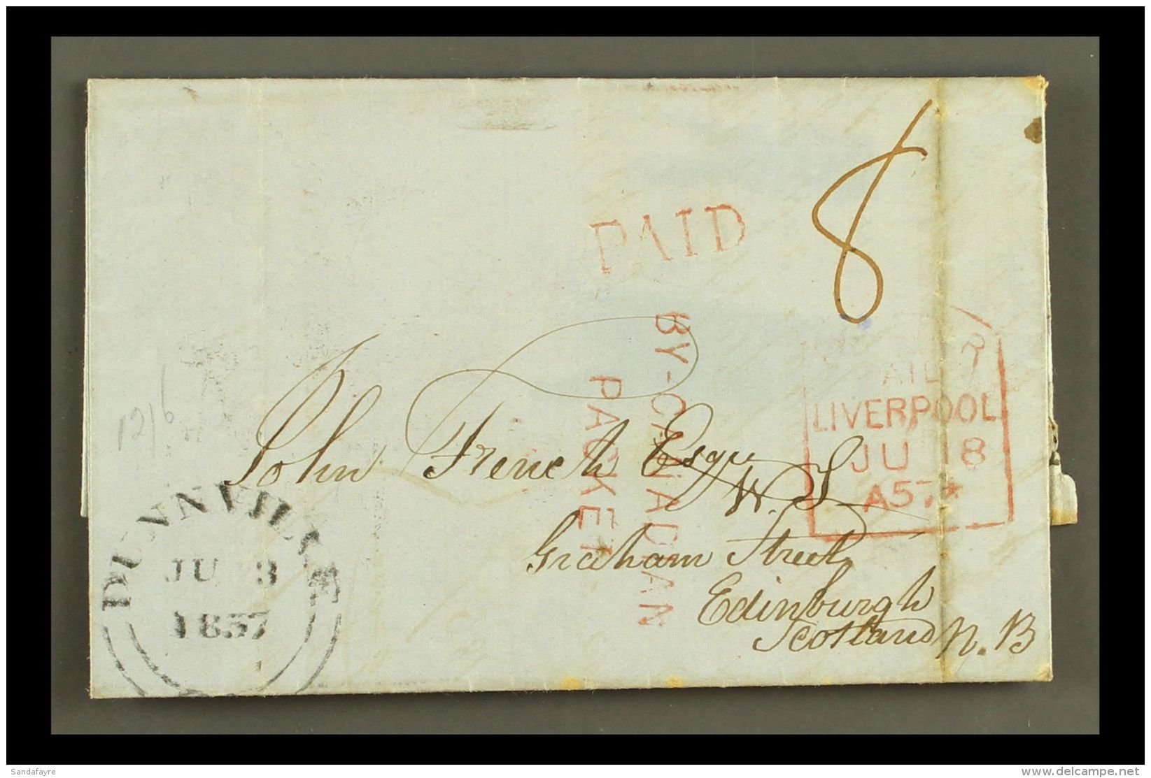 1857 (3 Jun) EL From Dunville To Edinburgh With "8" Manuscript Rate Mark And Red "PAID" With Fair Red Tombstone... - Other & Unclassified