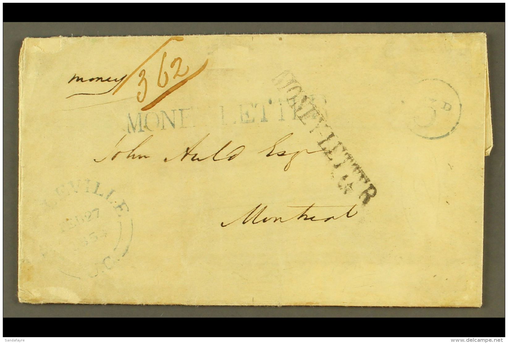 1854 (27 Feb) Stampless Entire Letter Endorsed "money" With "362" Number Alongside Plus Bearing Two (different... - Other & Unclassified