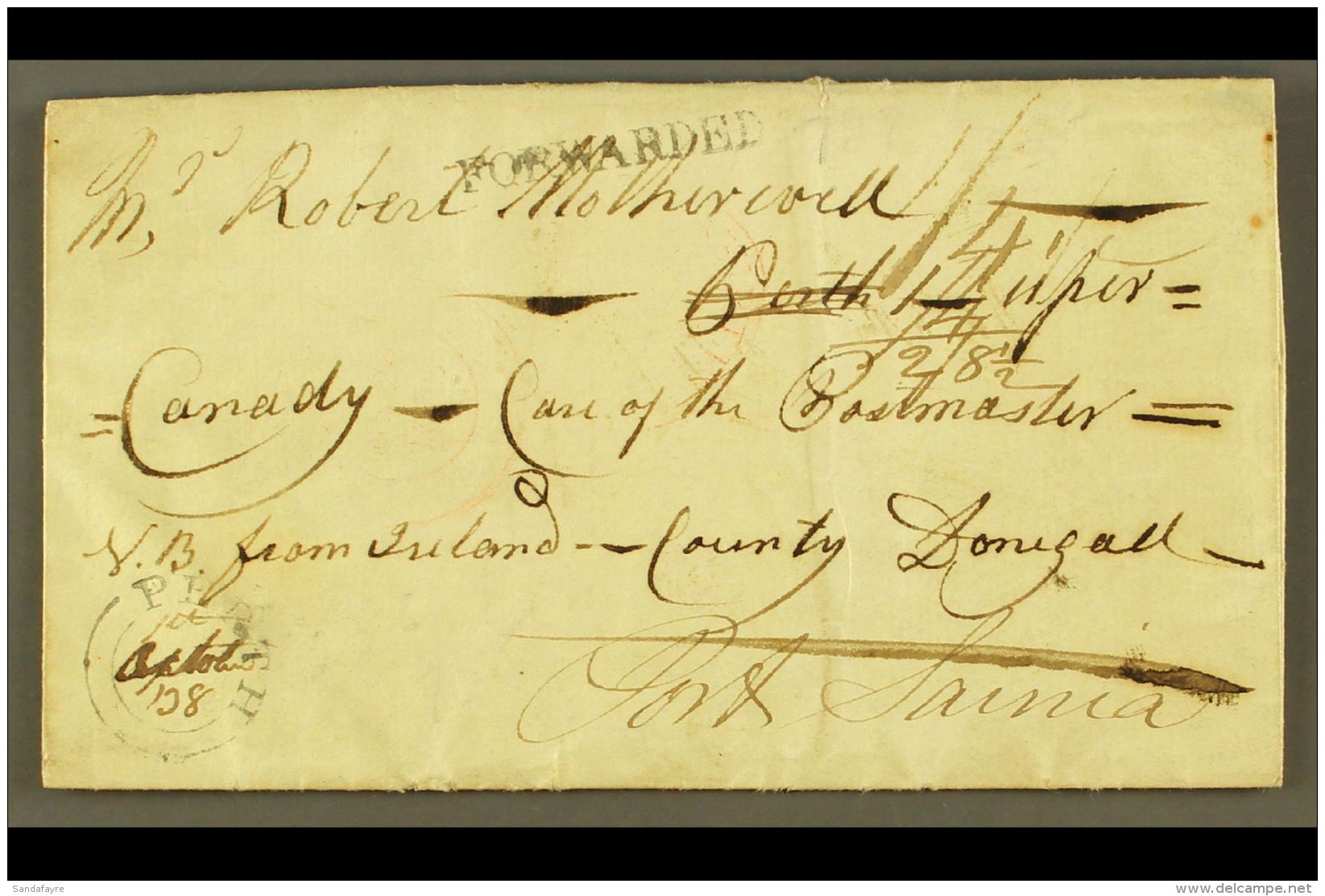 1838 Entire From County Donegall, Ireland, Addressed To Perth, Upper Canada, Forwarded To Port Sarnia, Bearing Two... - Autres & Non Classés