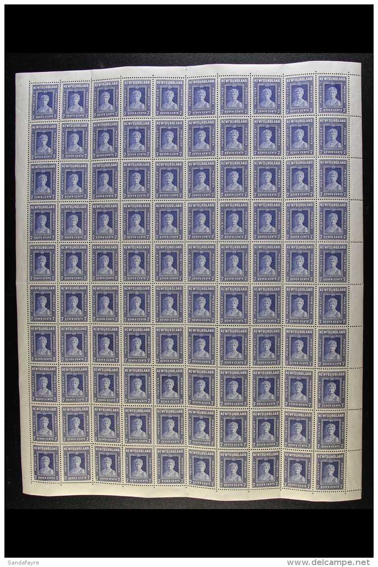 1938 COMPLETE SHEET 7c Deep Ultramarine "Queen Mary" Perf 13&frac12;, SG 271, Never Hinged Mint Complete Of 100... - Autres & Non Classés