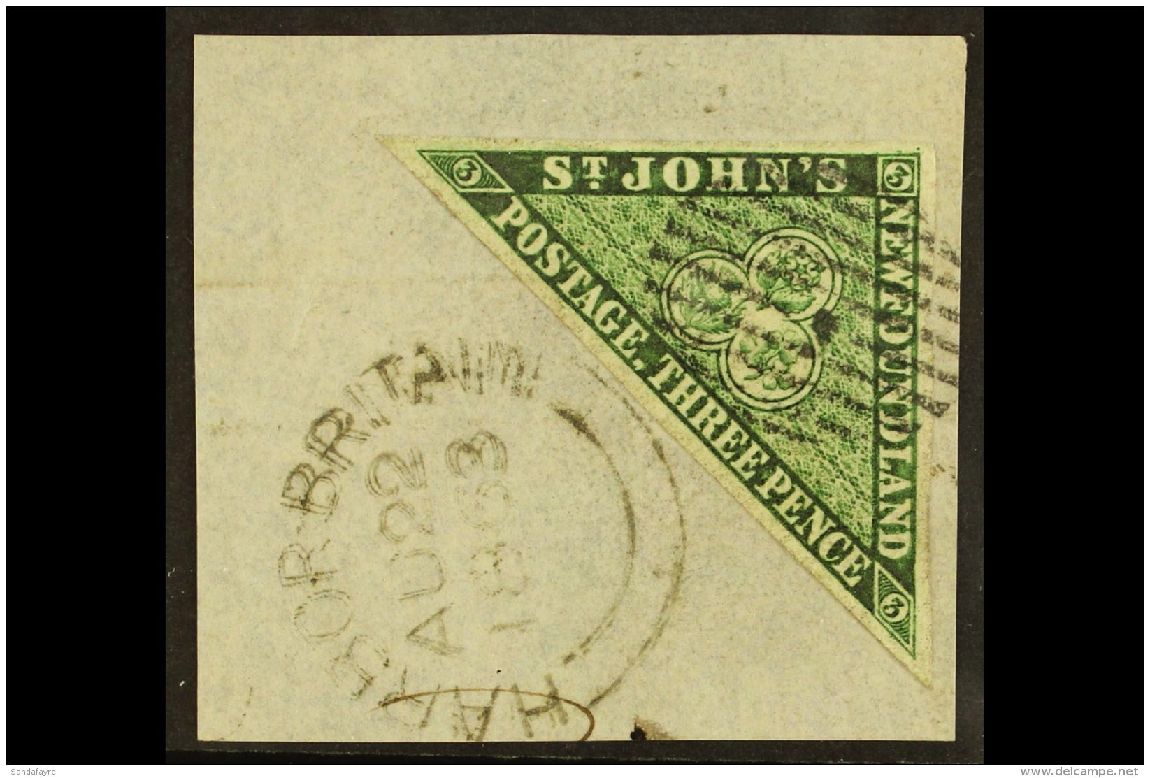 1860 3d Green, SG 11, With Good Margins All Round, Superb Used On Piece, Tied By Barred Oval With Harbour Britain... - Andere & Zonder Classificatie
