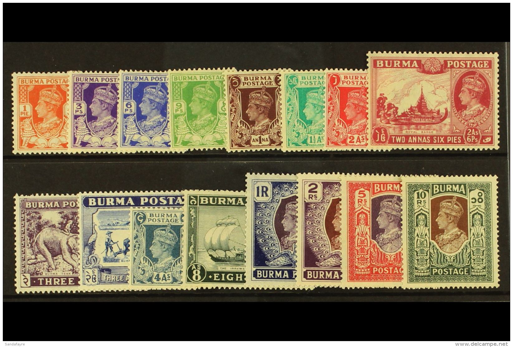 1938-40 Complete Set, SG 18b/33, Very Fine Mint. (16) For More Images, Please Visit... - Burma (...-1947)