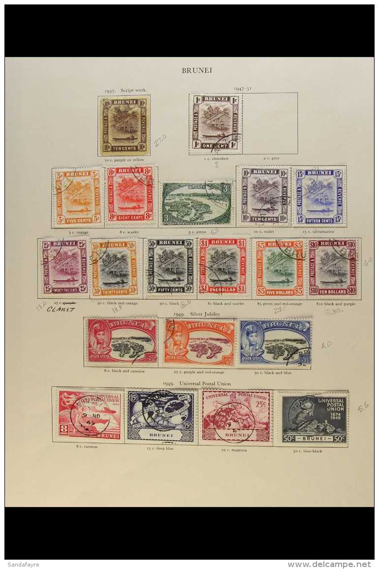 1937-51 All Different Fine Used Range On An Album Page, Incl 1937 10c Script Wmk, 1937-51 Defins With Most Values... - Brunei (...-1984)