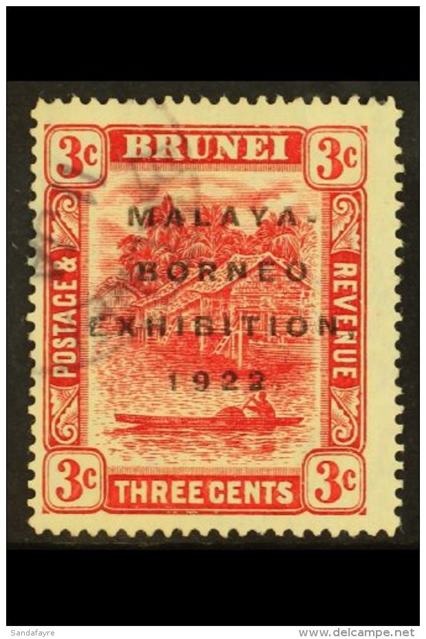 1922 MALAYA BORNEO EXHIBITION 3c Scarlet, Broken "N" SG 53c, Fine Cds Used.  For More Images, Please Visit... - Brunei (...-1984)