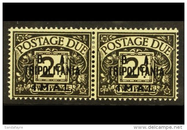 TRIPOLITANIA POSTAGE DUES - 1950 4l On 2d Agate, Pair One Showing Variety "No Stop After B", SG TD8+TD8a, Very... - Italian Eastern Africa