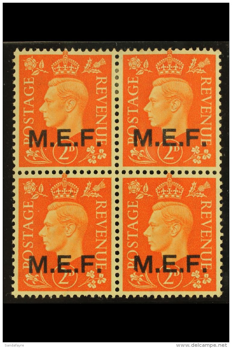 MIDDLE EAST FORCES 1942 2d Orange, SG M2, Very Fine Mint Block Of Four Including Sliced "M" Variety, SG M2a, The... - Italiaans Oost-Afrika
