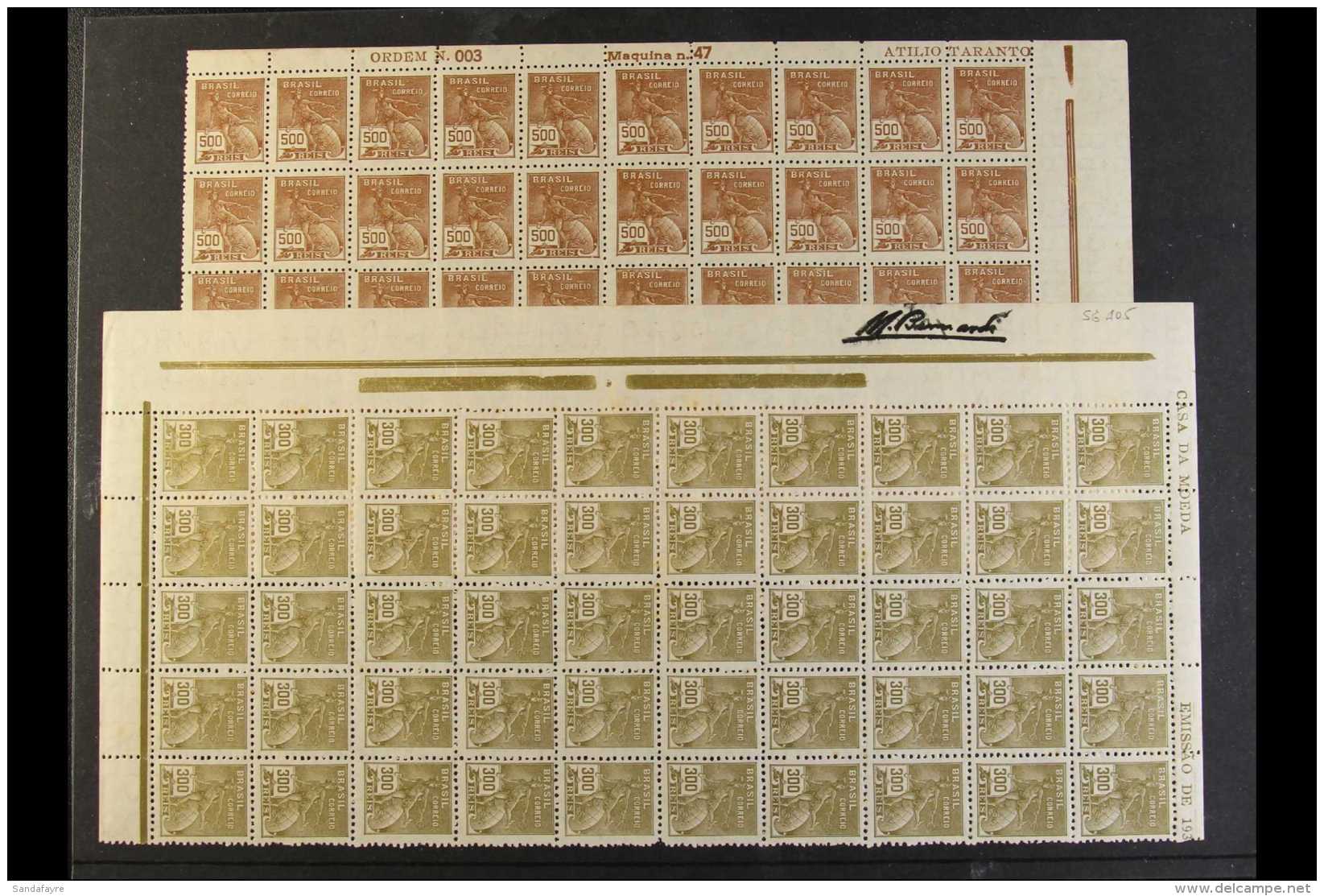 1936-7 300r Olive-green &amp; 500r Light Brown In Half Sheets Of 50, Wmk 249, Scott 436, 438, Never Hinged Mint (2... - Other & Unclassified