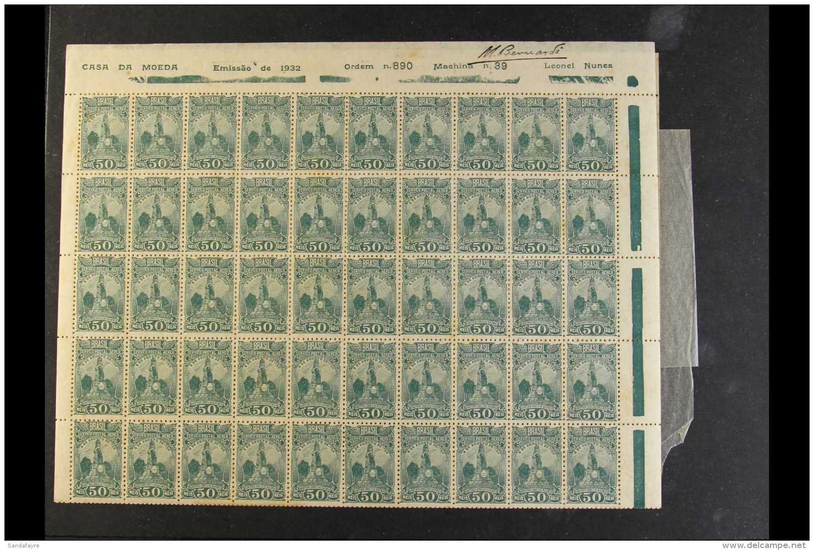 1929 50r Blue-green Airmail In A FULL SHEET OF 100, Plus 200r In Blocks Of 10 &amp; 15, 500r Red-violet In Part... - Autres & Non Classés