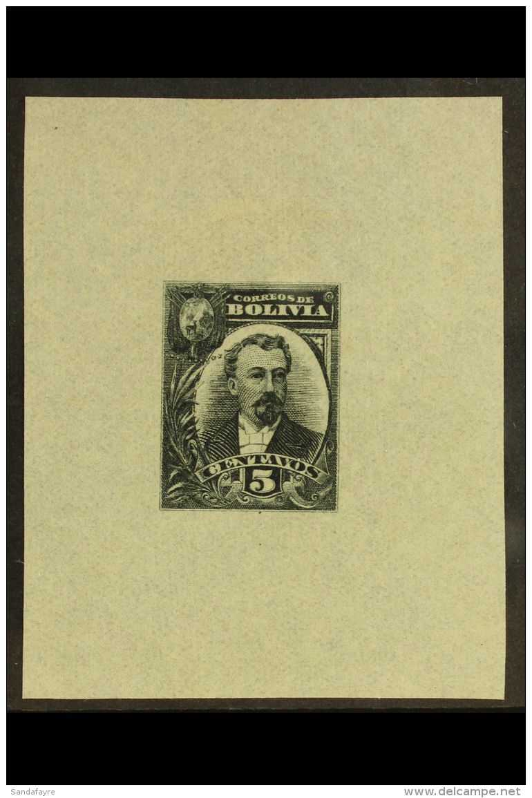 1910 (CIRCA) IMPERF DIE PROOF FOR UNADOPTED DESIGN. Die Proof For 5c Value Showing A Portrait Printed In Black On... - Bolivien