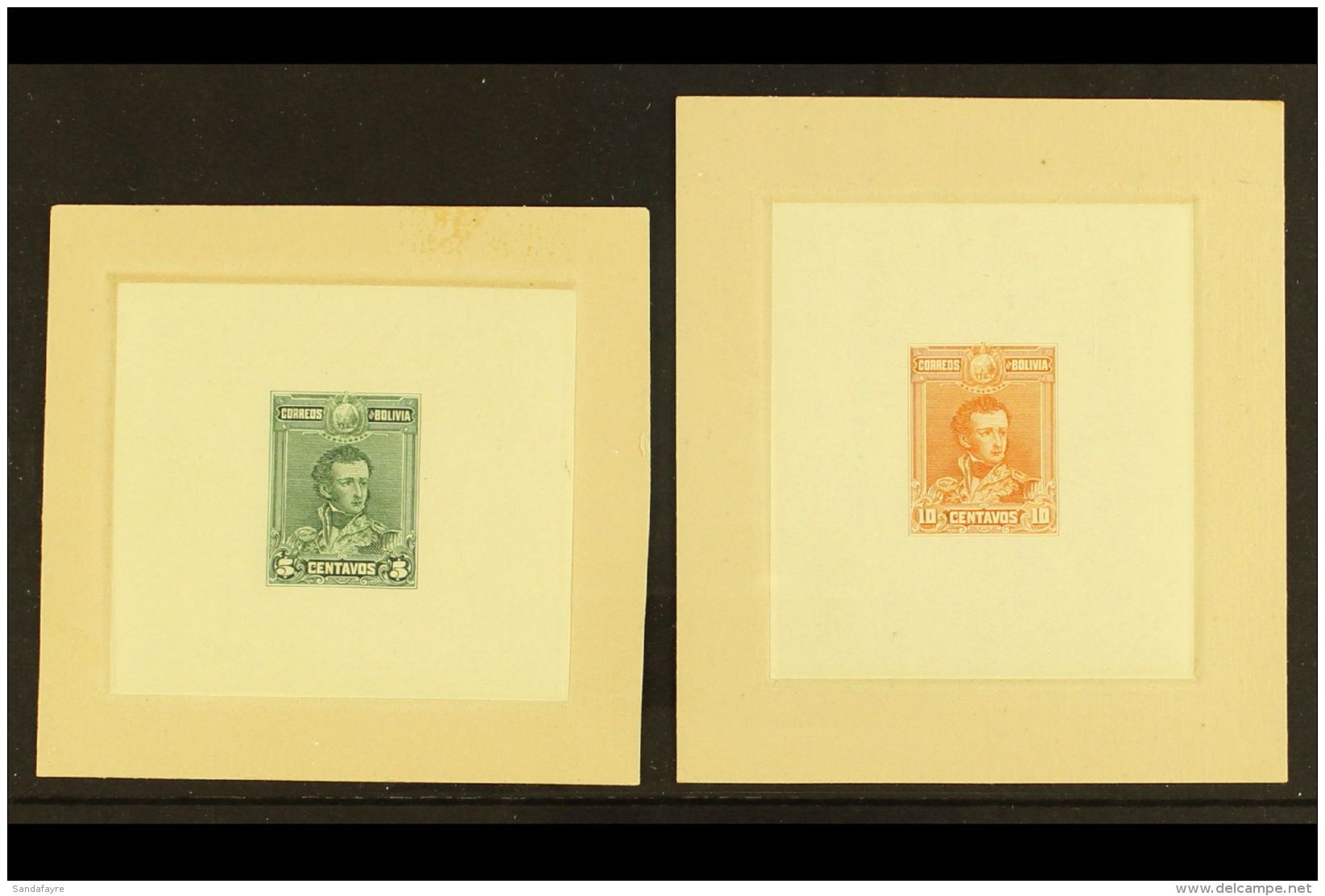 1899 IMPERF DIE PROOFS. 1899 Antonio Jose De Sucre 5c &amp; 10c Issues (Scott 64/65, SG 94 &amp; 96) On Thin... - Bolivie