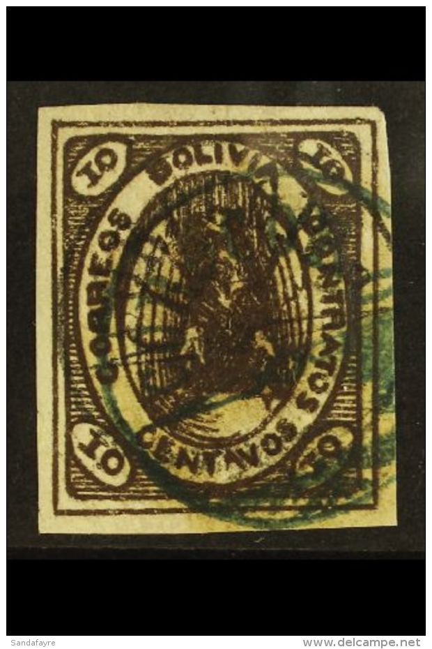 1867-68 10c Black-brown Condor (Scott 4, SG 7b), Fine Used With Circular "Corocora" Postmark, Four Large Margins,... - Bolivie