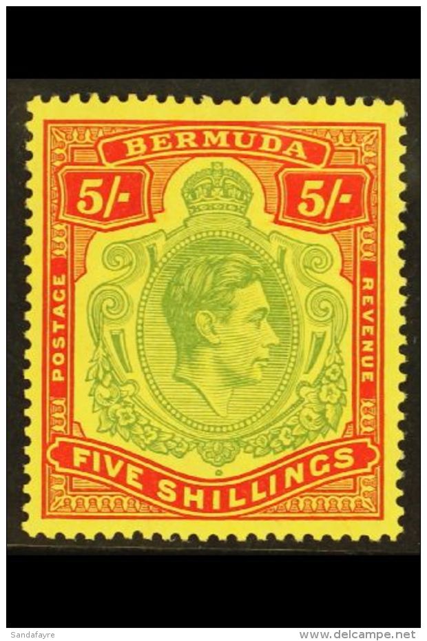 1938-53 5s Pale Green &amp; Red On Yellow, Perf 14 Chalk Paper, SG 118a, Very Lightly Hinged Mint For More Images,... - Bermuda