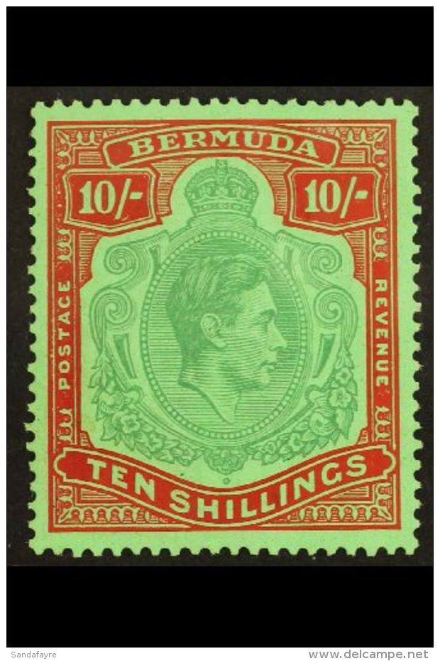 1938-53 10s Bluish Green &amp; Deep Red On Green Perf 14 Chalky Paper, SG 119a, Never Hinged Mint With Usual... - Bermuda