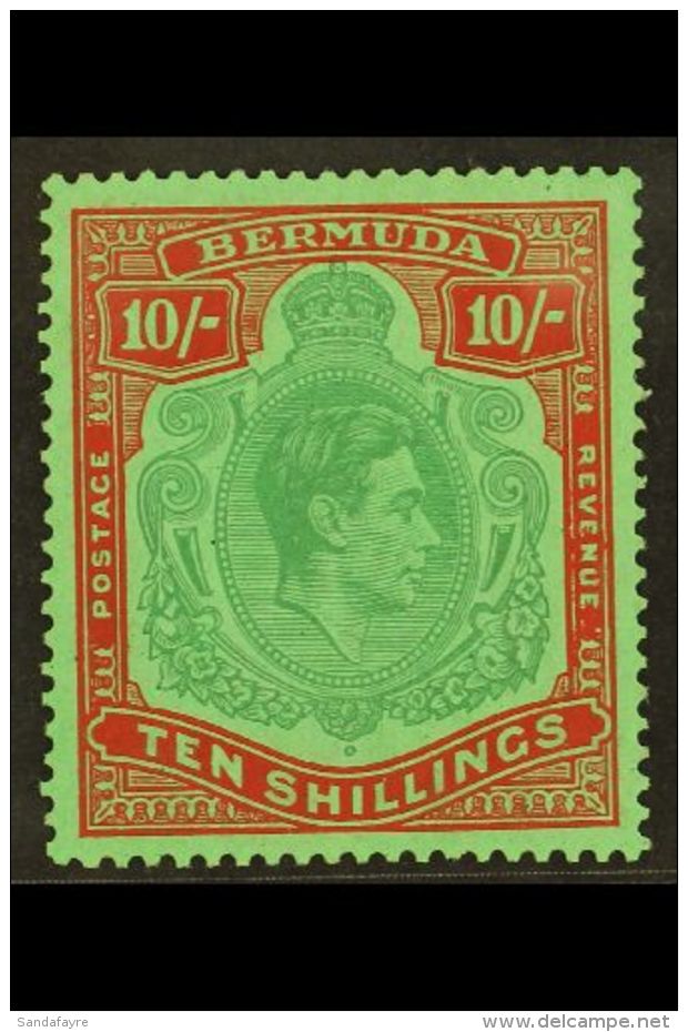 1938 10s Bluish Green And Deep Red On Green, SG 119a, Very Fine And Fresh Mint. For More Images, Please Visit... - Bermuda