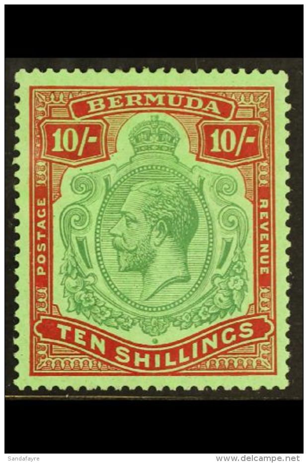 1924 10s Green And Red / Pale Emerald With BREAK IN LINES BELOW LEFT SCROLL, SG 92e, Very Fine Mint. For More... - Bermuda