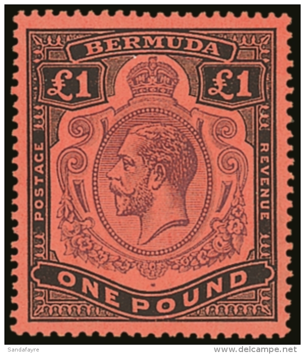 1918 &pound;1 Purple And Black On Red, Variety "NICK IN TOP RIGHT SCROLL",  SG 55c, Superb Mint. Lovely Stamp! For... - Bermudes