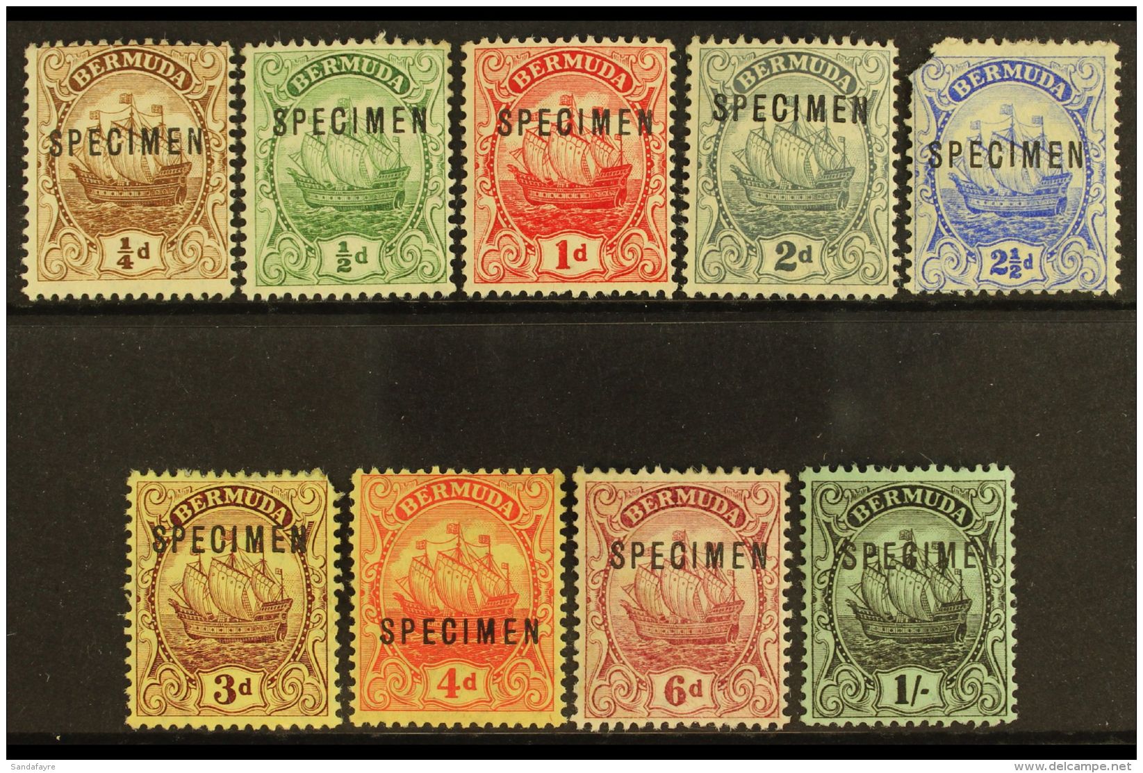 1910  Caravel Set Overprinted "Specimen", SG 44s/51s, 2&frac12;d And 3d Corner Faults Otherwise Fine To Very Fine... - Bermudes