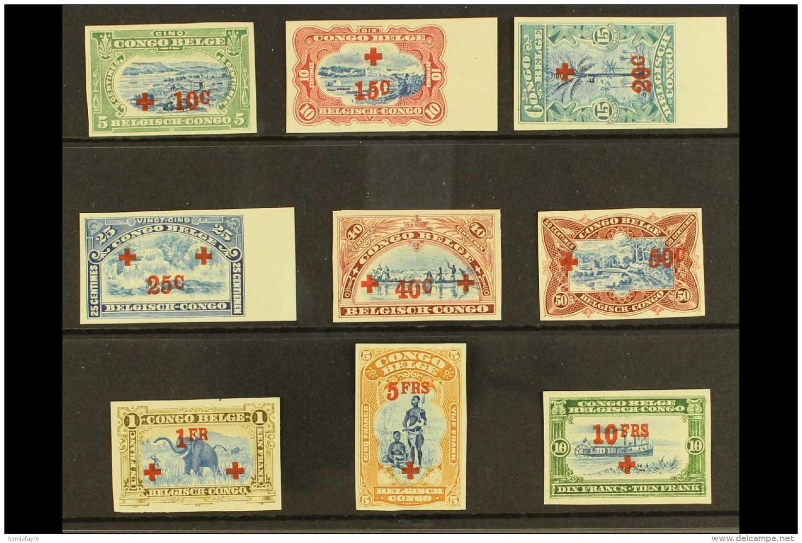 BELGIAN CONGO 1918 Red Cross Surcharges, COMPLETE SET IMPERFORATE, COB 72/80, Mi 25/33, Unused, Without Gum (9).... - Autres & Non Classés