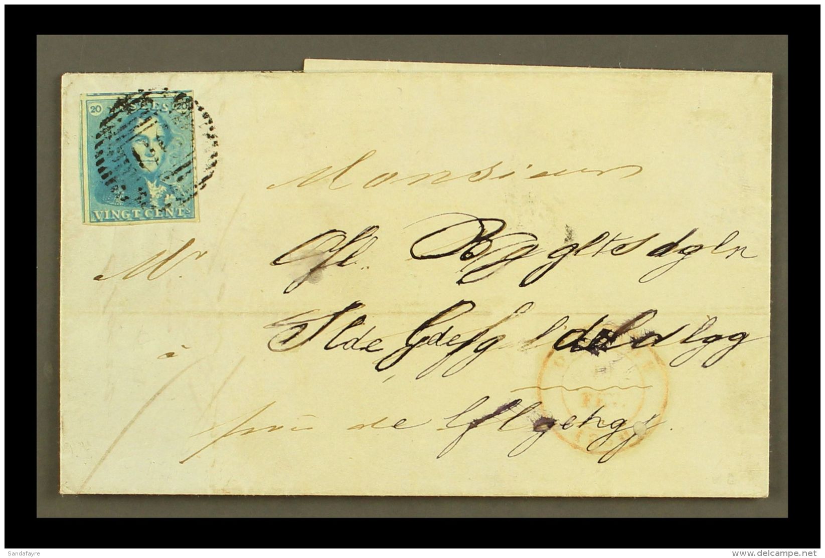 1850 (19 Feb) Entire Letter Bearing 1849 20c Milky Blue Epaulette Stamp (SG 2b, COB 2c, Michel 2b) Tied By "90"... - Andere & Zonder Classificatie